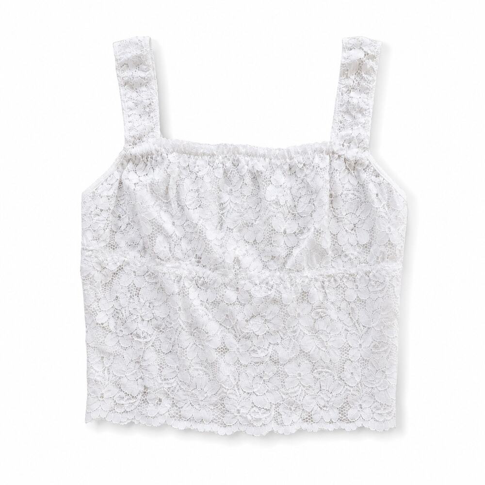 Fashion Bug Y2K White Floral Lace Stretch Cami Tank Large Cottagecore Coquette L